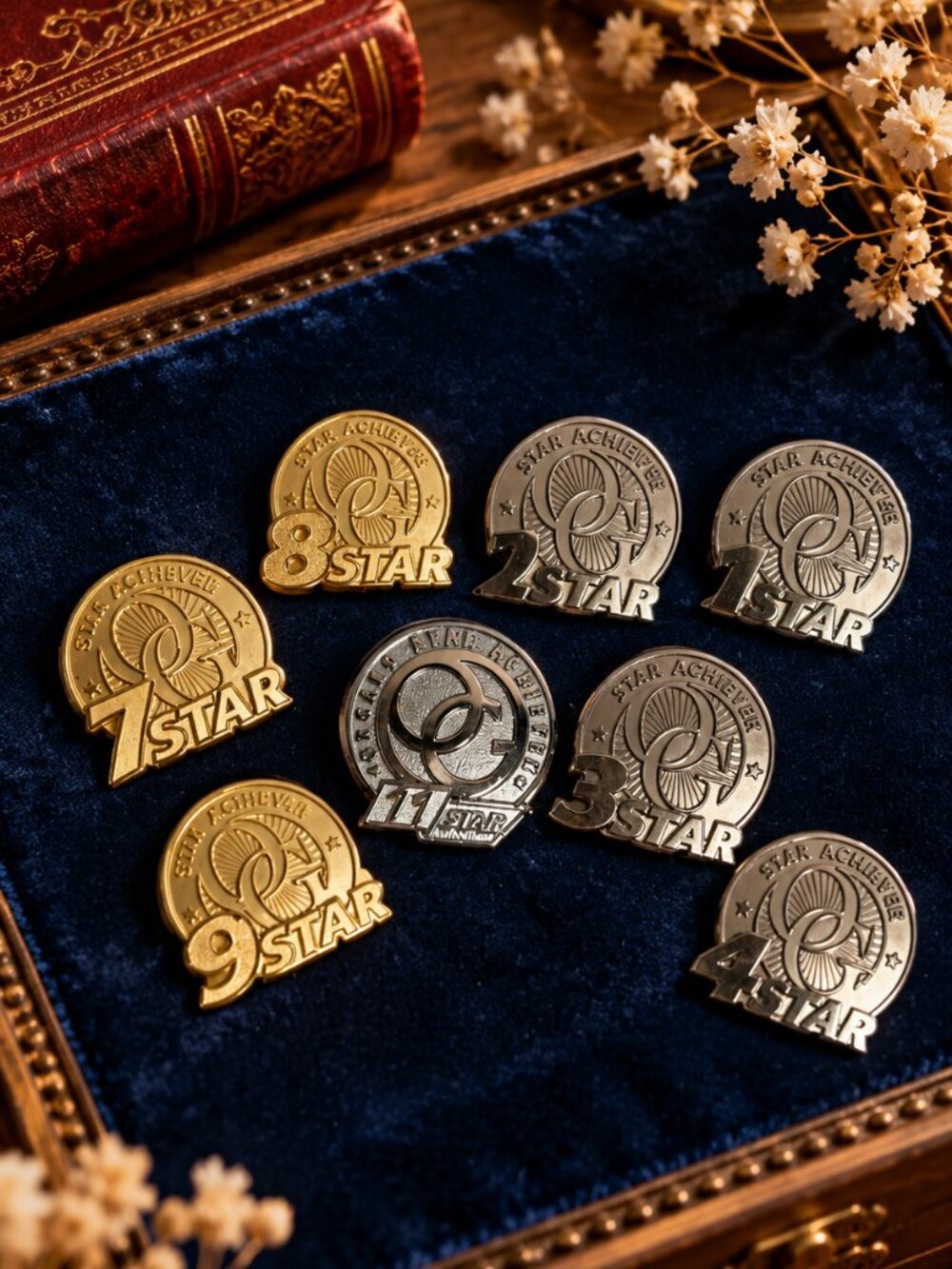 Vintage OG / Organo Gold "Star Achiever" Lapel Pin Set (1 Star to 9 Star Bundle)